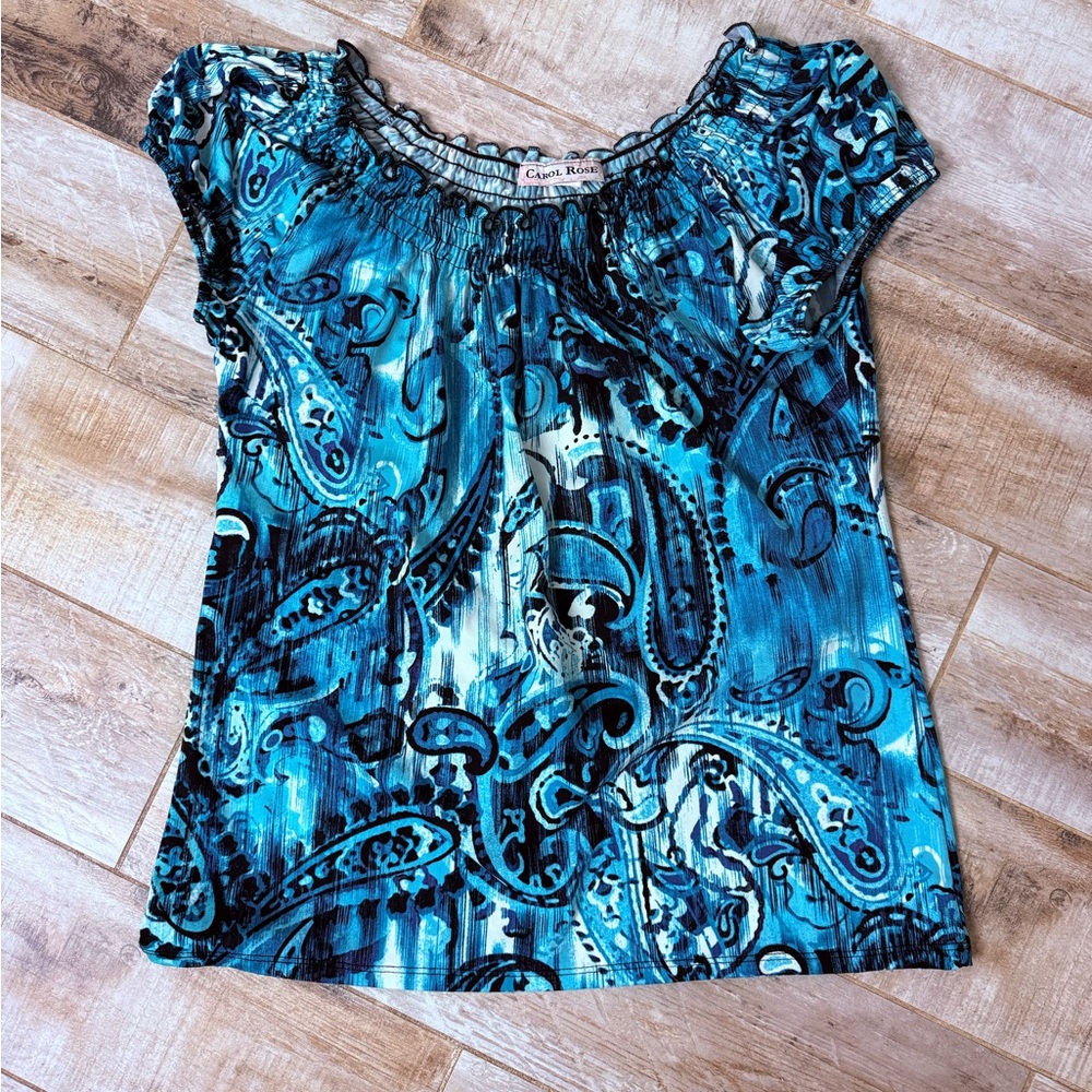 Carol Rose Teal and Black Paisley Blouse